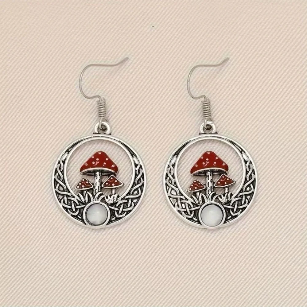 3 For $35 Sterling Silver Celtic Norse Knots Bohemian Mushroom Moonstone Earring